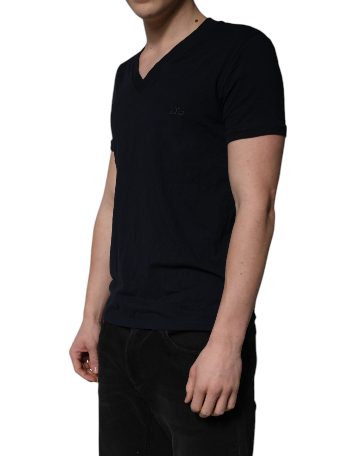 Dolce & Gabbana Black Cotton V-neck Short Sleeves Underwear T-shirt