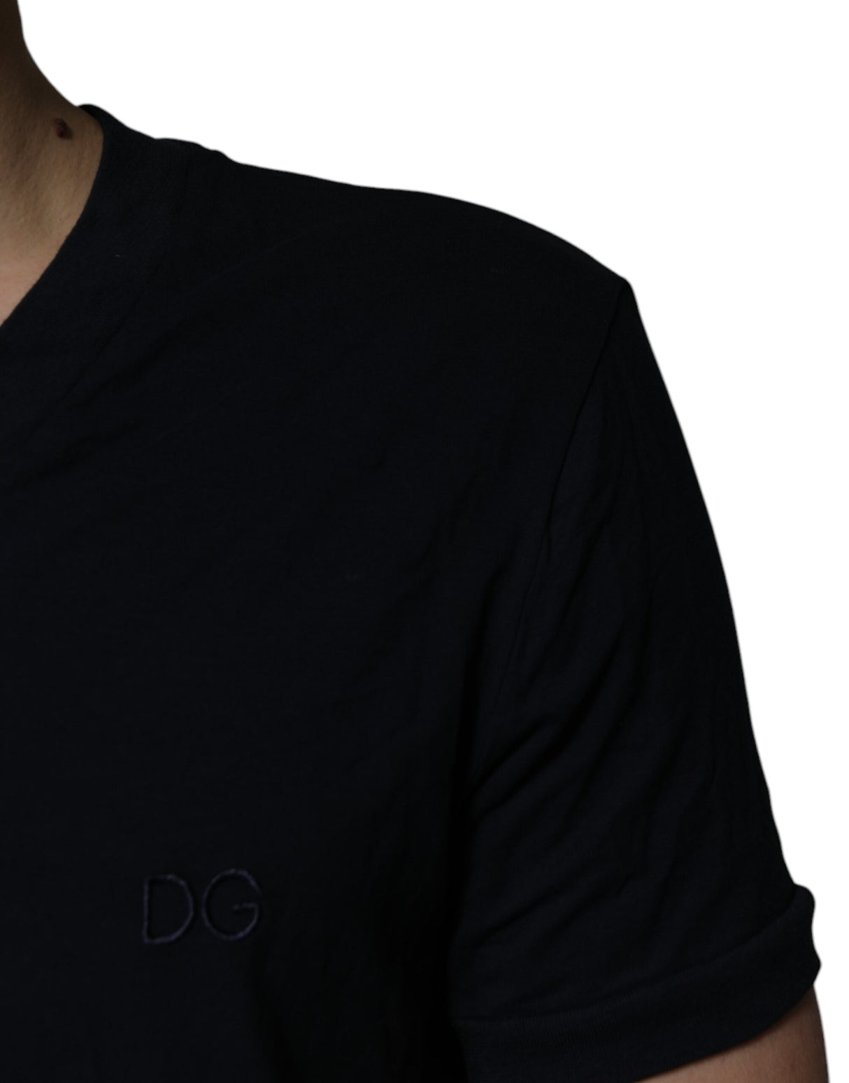 Dolce & Gabbana Black Cotton V-neck Short Sleeves Underwear T-shirt