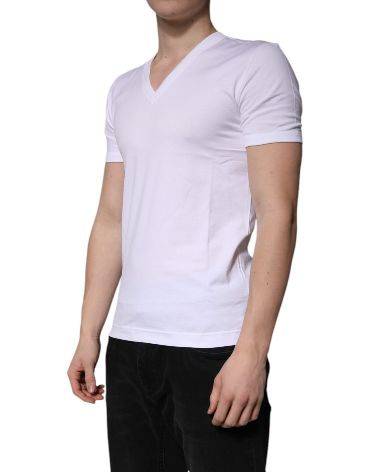 Dolce & Gabbana White Cotton V-neck Short Sleeves T-shirt