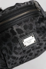 Dolce & Gabbana Black Gray Leopard DG Logo Belt Waist Fanny Pack Bag
