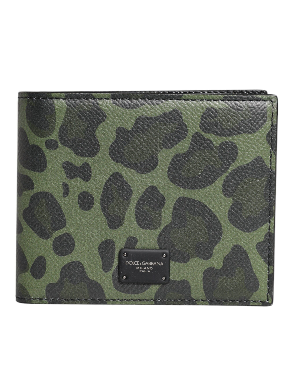 Dolce & Gabbana Black Green Leather DG Plaque Bifold Card Holder Wallet