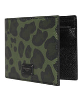 Dolce & Gabbana Black Green Leather DG Plaque Bifold Card Holder Wallet