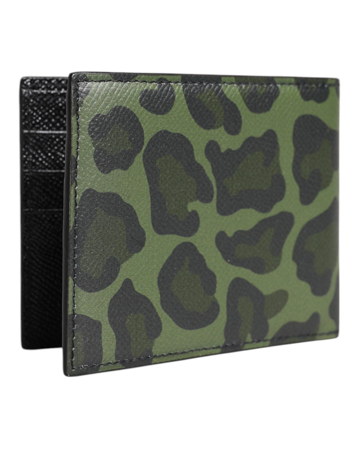 Dolce & Gabbana Black Green Leather DG Plaque Bifold Card Holder Wallet