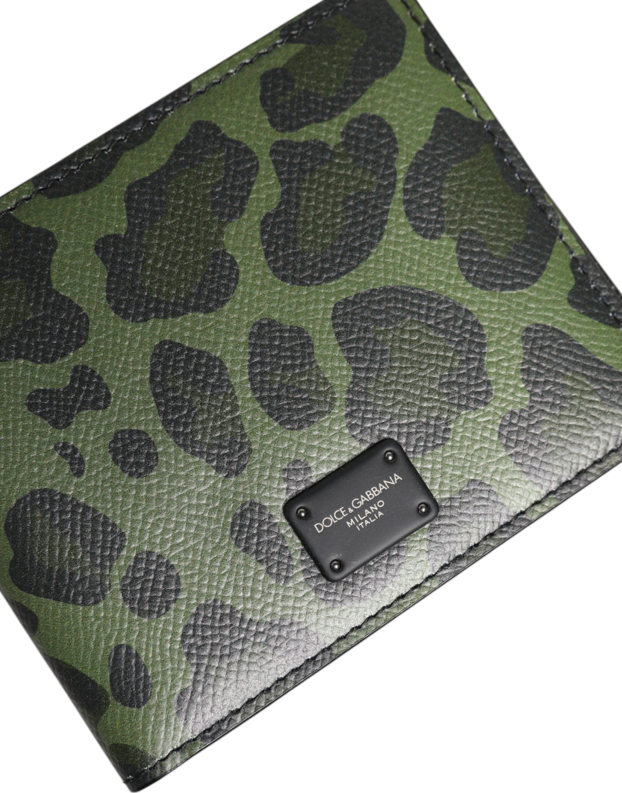 Dolce & Gabbana Black Green Leather DG Plaque Bifold Card Holder Wallet