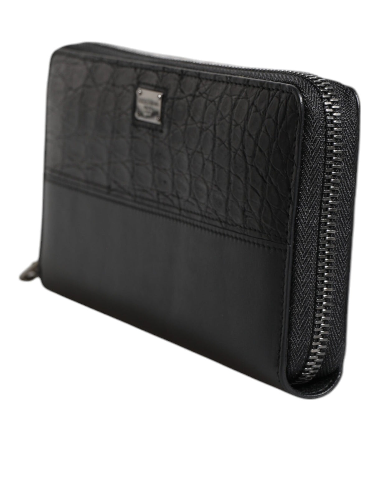 Dolce & Gabbana Black Leather Logo Plaque Zip Around Continental Wallet