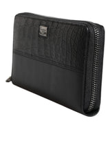 Dolce & Gabbana Black Leather Logo Plaque Zip Around Continental Wallet