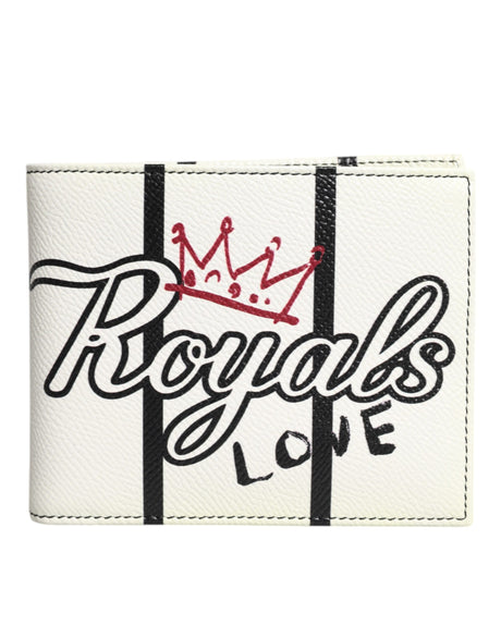Dolce & Gabbana White Leather DG Crown Royals Bifold Card Holder Wallet