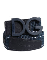 Dolce & Gabbana Blue White Cotton DG Logo Metal Buckle Belt