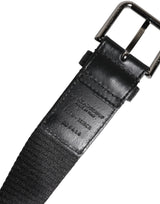 Dolce & Gabbana Black Blue Polyester Printed Metal Buckle Belt