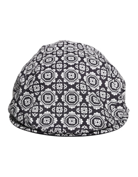Dolce & Gabbana Black White Printed Newsboy Capello Cabbie Hat