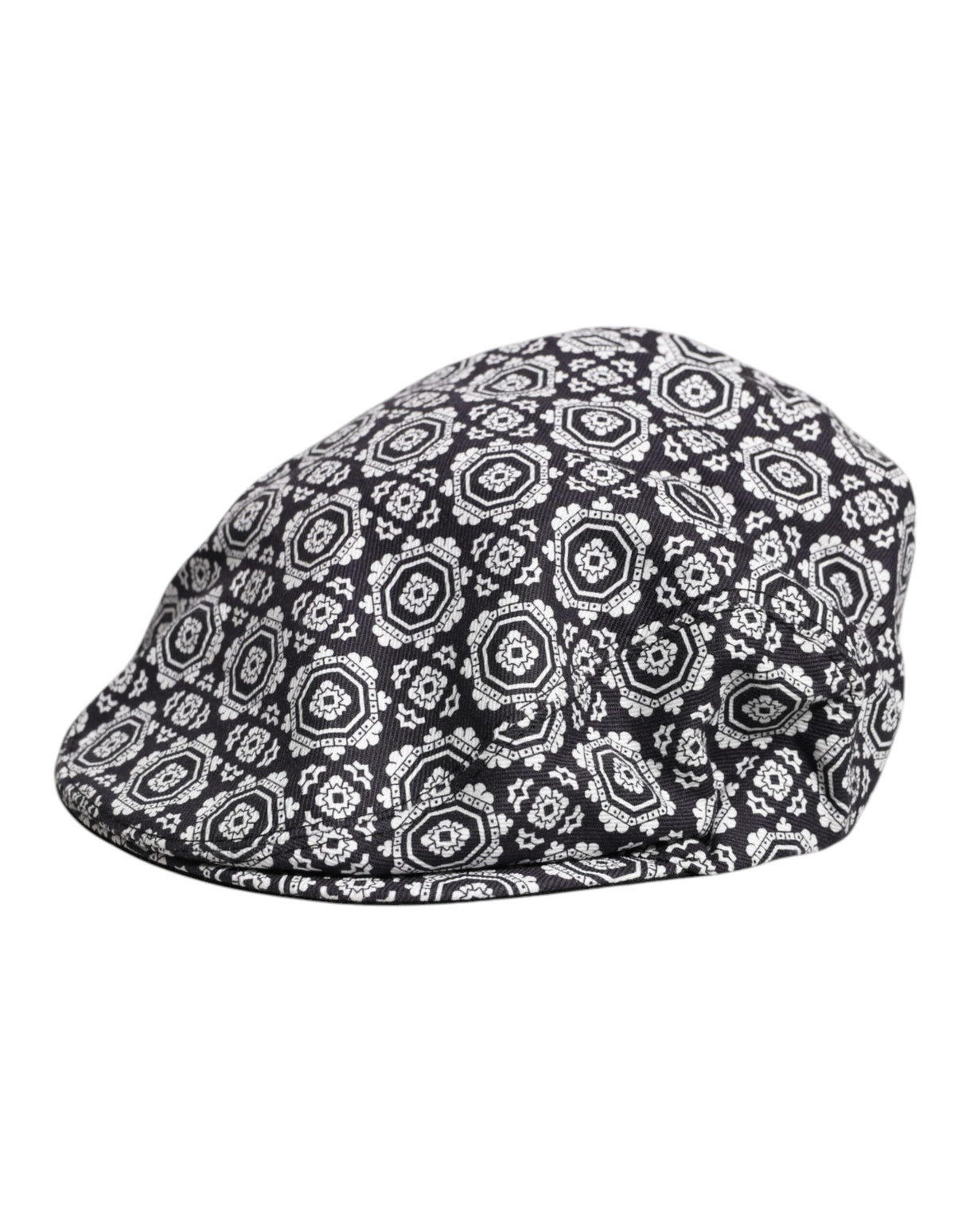 Dolce & Gabbana Black White Printed Newsboy Capello Cabbie Hat