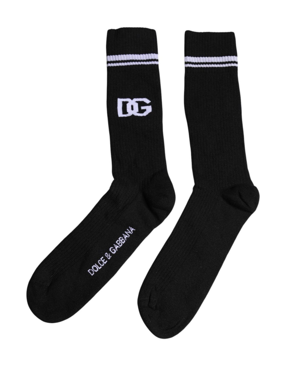 Dolce & Gabbana Black Cotton DG Logo Mid Calf Men Socks