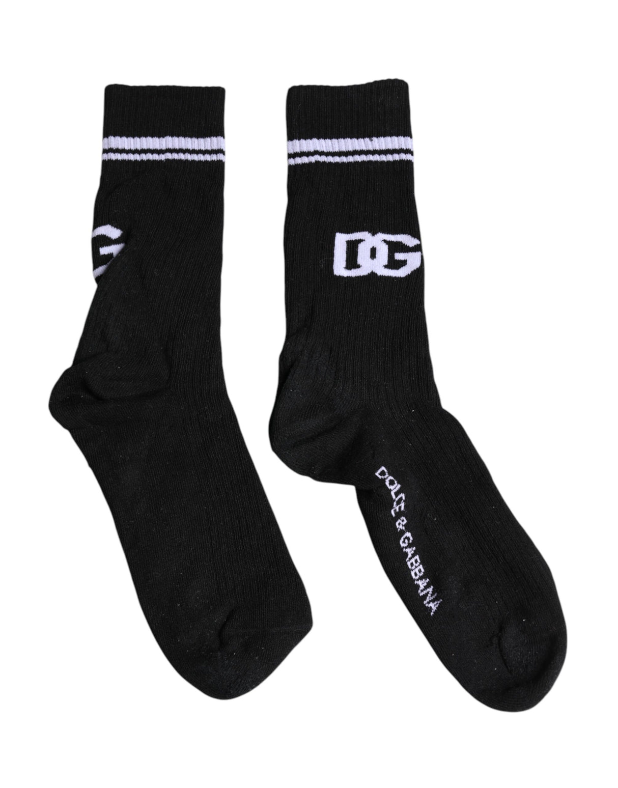 Dolce & Gabbana Black DG Logo Print Cotton Mid Calf Socks