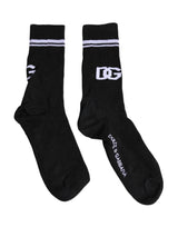 Dolce & Gabbana Black DG Logo Print Cotton Mid Calf Socks