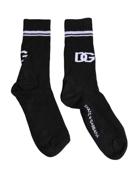 Dolce & Gabbana Black DG Logo Print Cotton Mid Calf Socks
