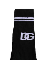 Dolce & Gabbana Black DG Logo Print Cotton Mid Calf Socks