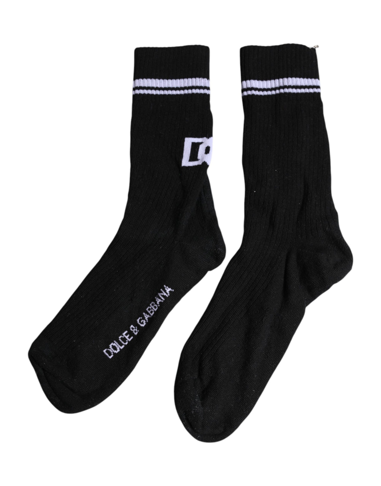 Dolce & Gabbana Black DG Logo Print Cotton Mid Calf Socks