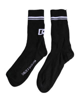 Dolce & Gabbana Black DG Logo Print Cotton Mid Calf Socks