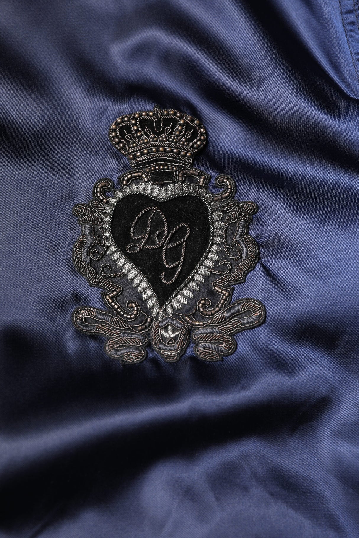 Dolce & Gabbana Blue Nylon DG Crown Full Zip Bomber Jacket