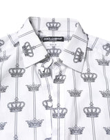 Dolce & Gabbana White Crown Cotton GOLD Formal Dress Shirt