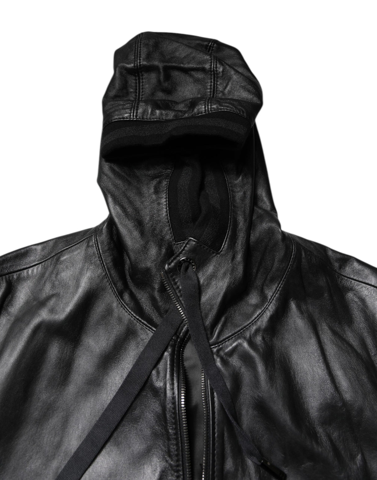 Dolce & Gabbana Black Lambskin Leather Full Zip Biker Jacket