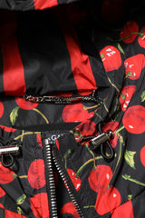 Dolce & Gabbana Black Cherry Print Hooded Windbreaker Jacket