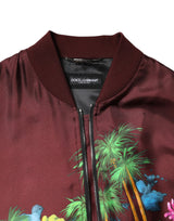 Dolce & Gabbana Maroon Floral Print Full Zip Bomber Jacket