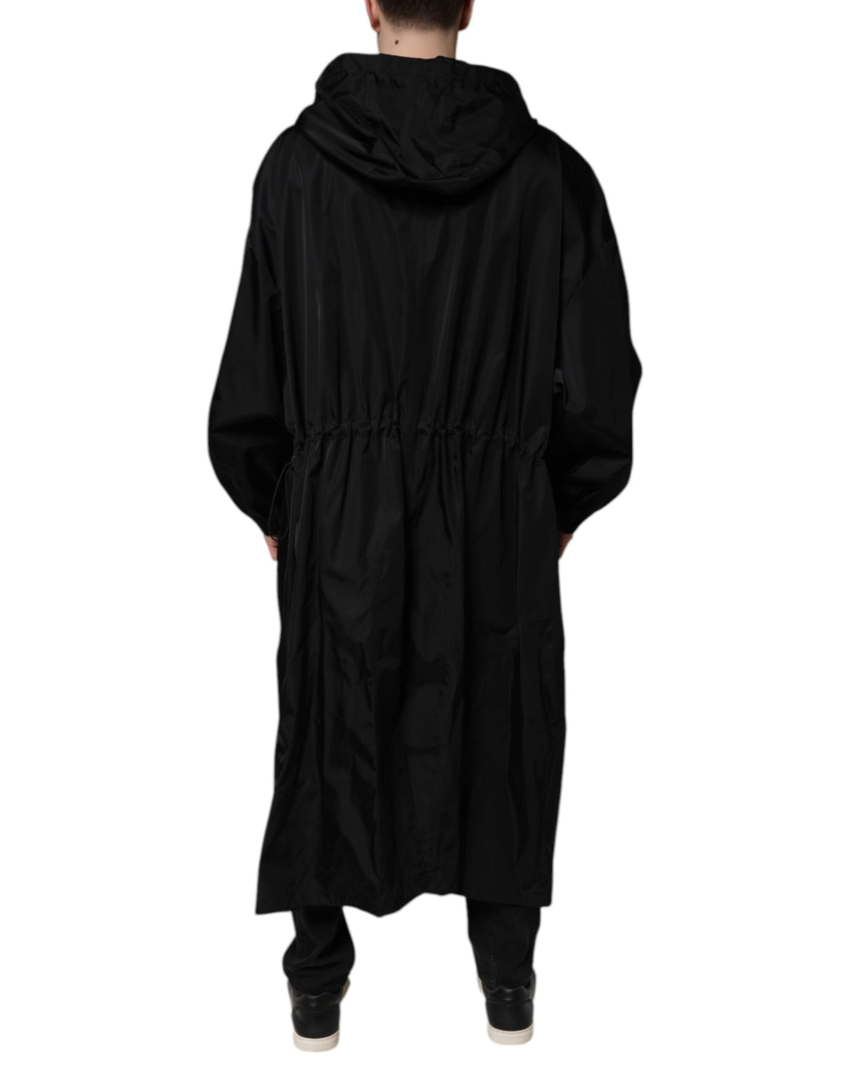 Dolce & Gabbana Black Hooded Long Men Windbreaker Jacket