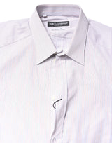 Dolce & Gabbana White Striped Cotton GOLD Long Sleeves Shirt