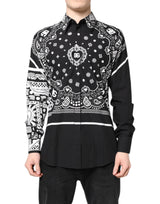 Dolce & Gabbana Black White Bandana Cotton Formal Dress Shirt