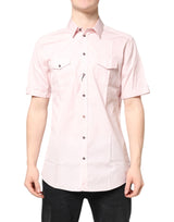 Dolce & Gabbana Pink Short Sleeves Cotton GOLD Casual Shirt