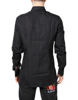 Dolce & Gabbana Black Floral Gold Cotton Dress Formal Shirt