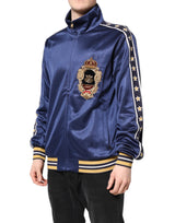 Dolce & Gabbana Blue Nylon Logo Patch Men Bomber Sweater