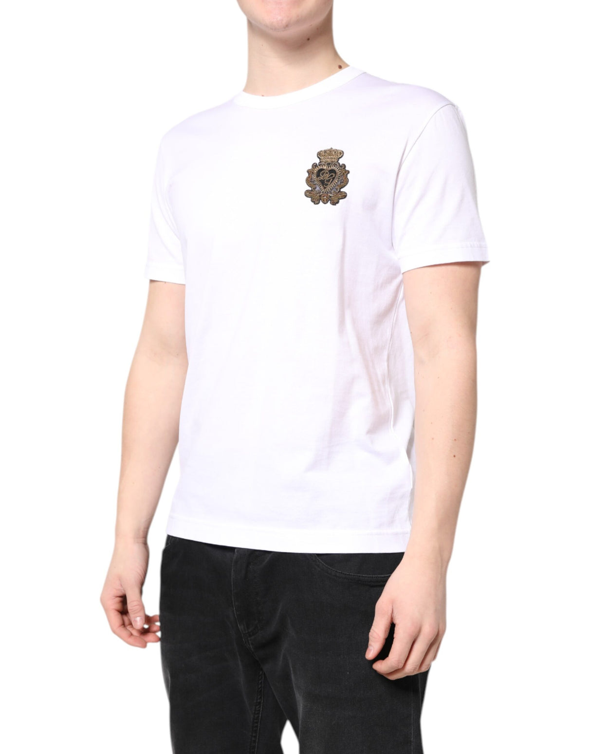 Dolce & Gabbana White Crew Neck DG Crown Short Sleeve T-shirt