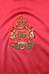 Dolce & Gabbana Red Silk DG Crown Logo Short Sleeve T-shirt