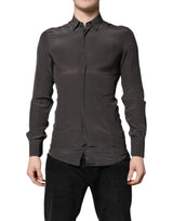 Dolce & Gabbana Dark Gray Silk GOLD Dress Formal Shirt