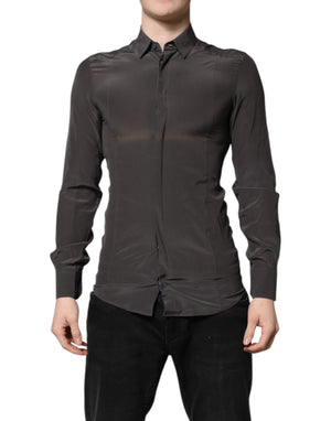 Dolce & Gabbana Dark Gray Silk GOLD Dress Formal Shirt
