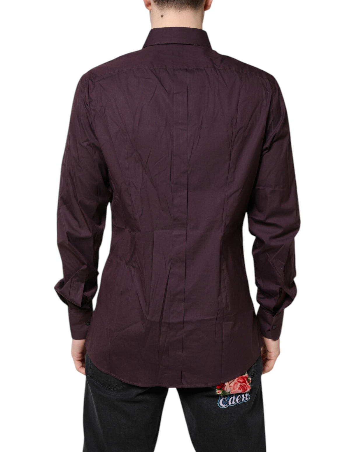 Dolce & Gabbana Burgundy Cotton GOLD Long Sleeves Shirt