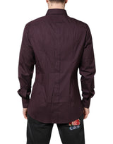 Dolce & Gabbana Burgundy Cotton GOLD Long Sleeves Shirt