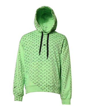 Dolce & Gabbana Green Cotton Logo Heart Print Hooded Sweater