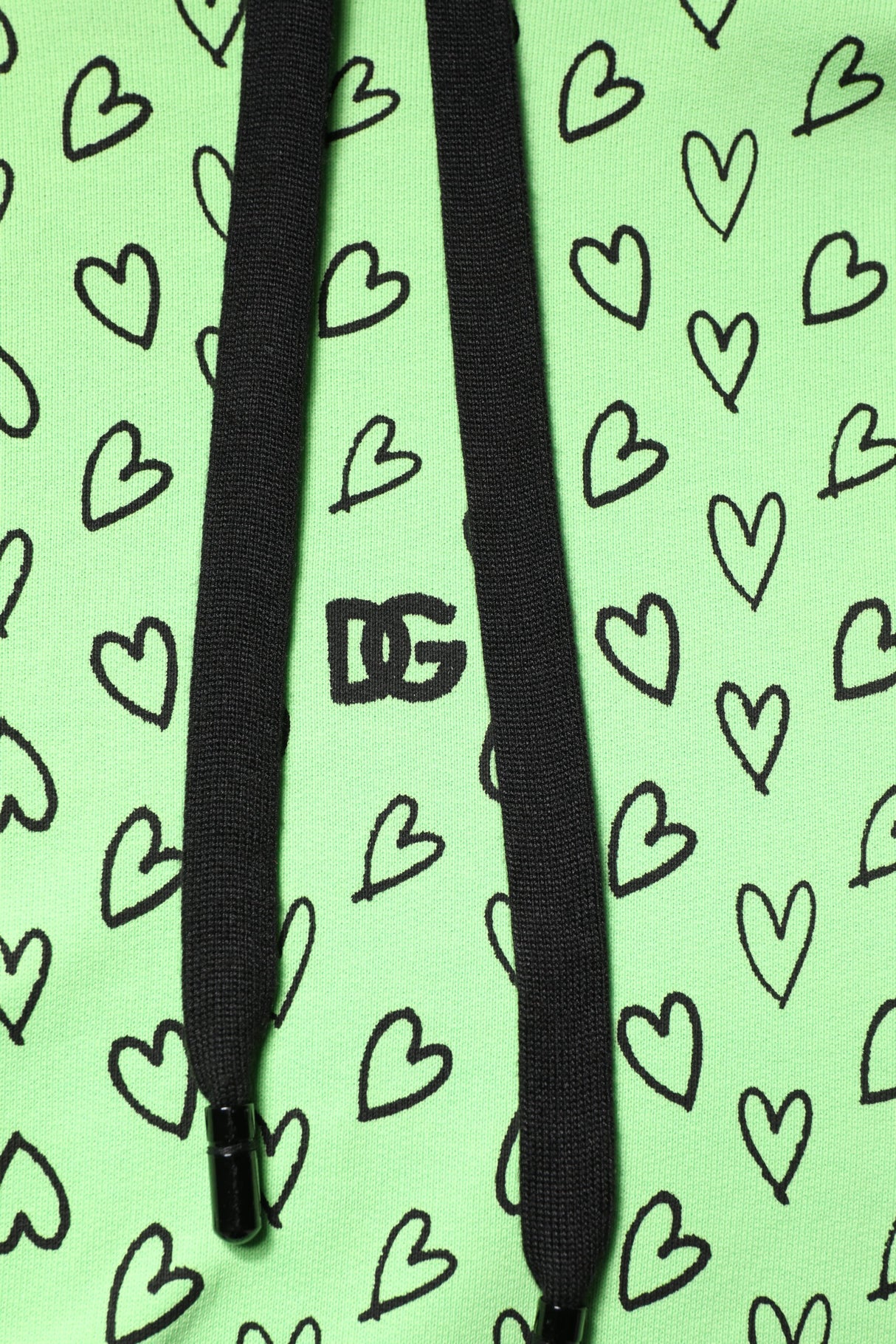 Dolce & Gabbana Green Cotton Logo Heart Print Hooded Sweater
