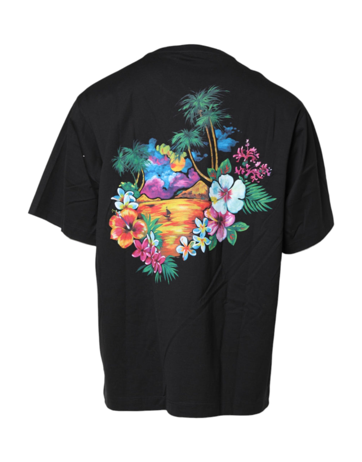 Dolce & Gabbana Black DG Floral Print Crew Neck T-shirt