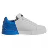Dolce & Gabbana White Blue Leather Logo Low Top Sneakers Shoes