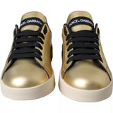 Dolce & Gabbana Gold Portofino Calf Leather Low Top Sneakers Shoes