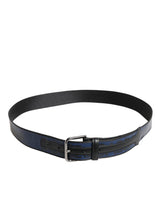 Dolce & Gabbana Black Blue DG Logo Silver Metal Buckle Belt