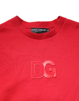 Dolce & Gabbana Red Embossed Logo Cotton Crew Neck Sweater