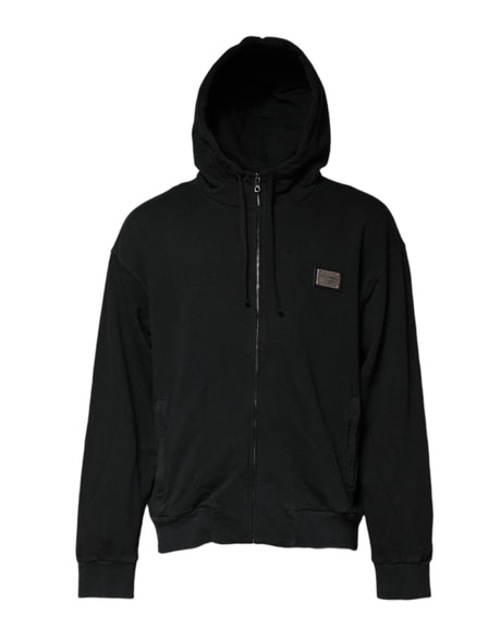 Dolce & Gabbana Black Logo Full Zip Hooded Men Sweatshirt Sweater