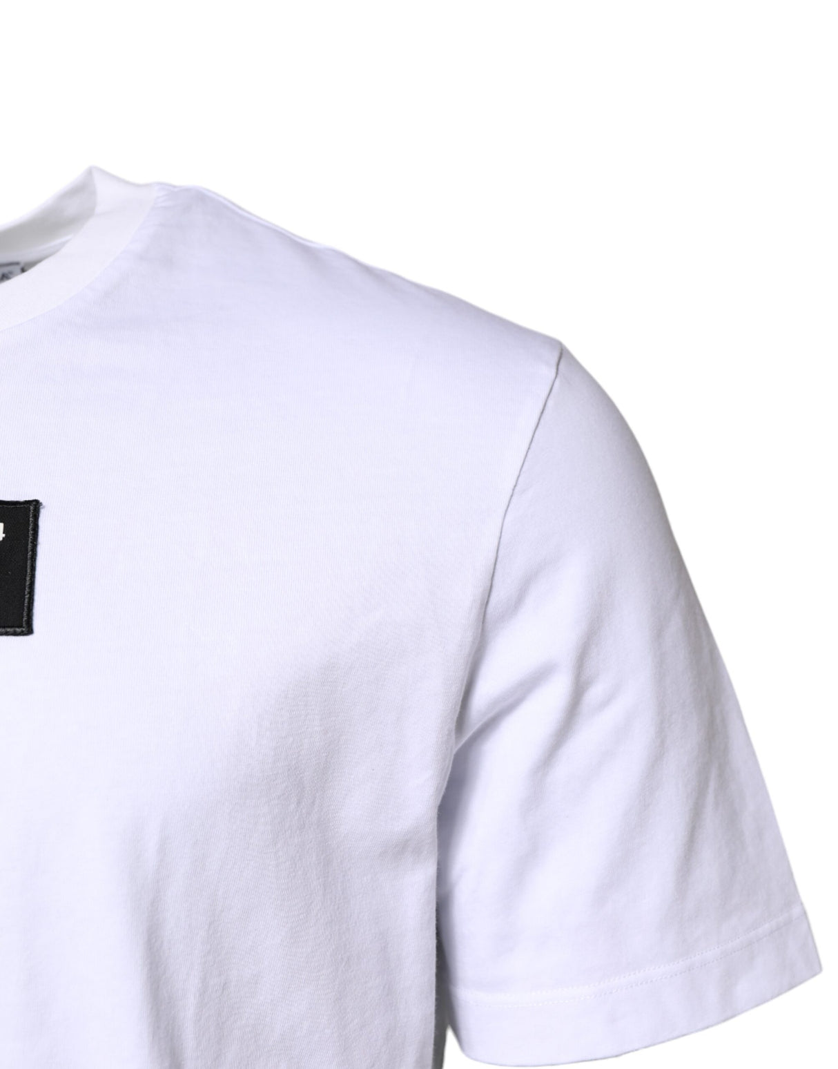 Dolce & Gabbana White Cotton Logo Patch Crew Neck T-shirt