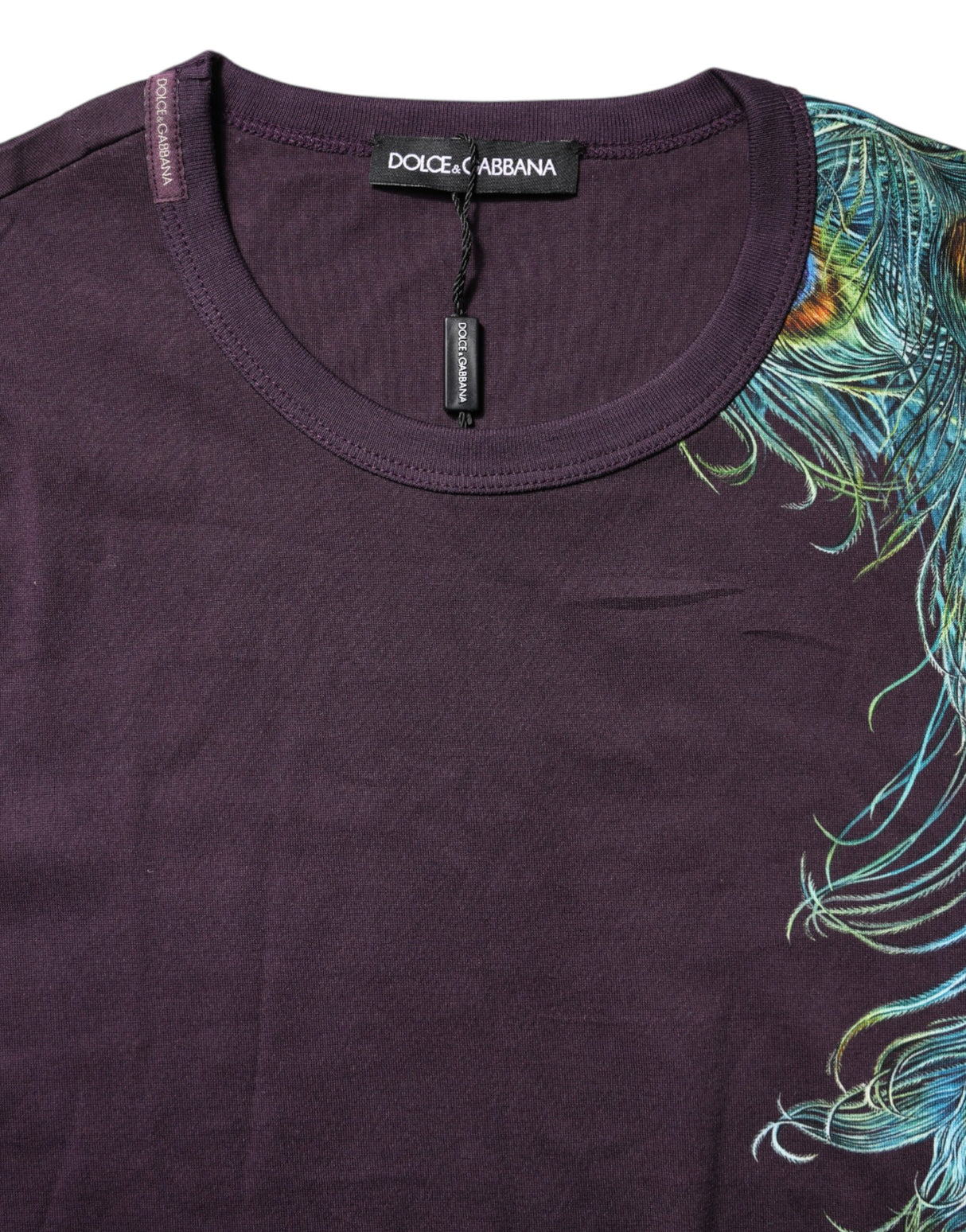 Dolce & Gabbana Black Cotton Peacock Print Round Neck T-shirt