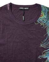 Dolce & Gabbana Black Cotton Peacock Print Round Neck T-shirt